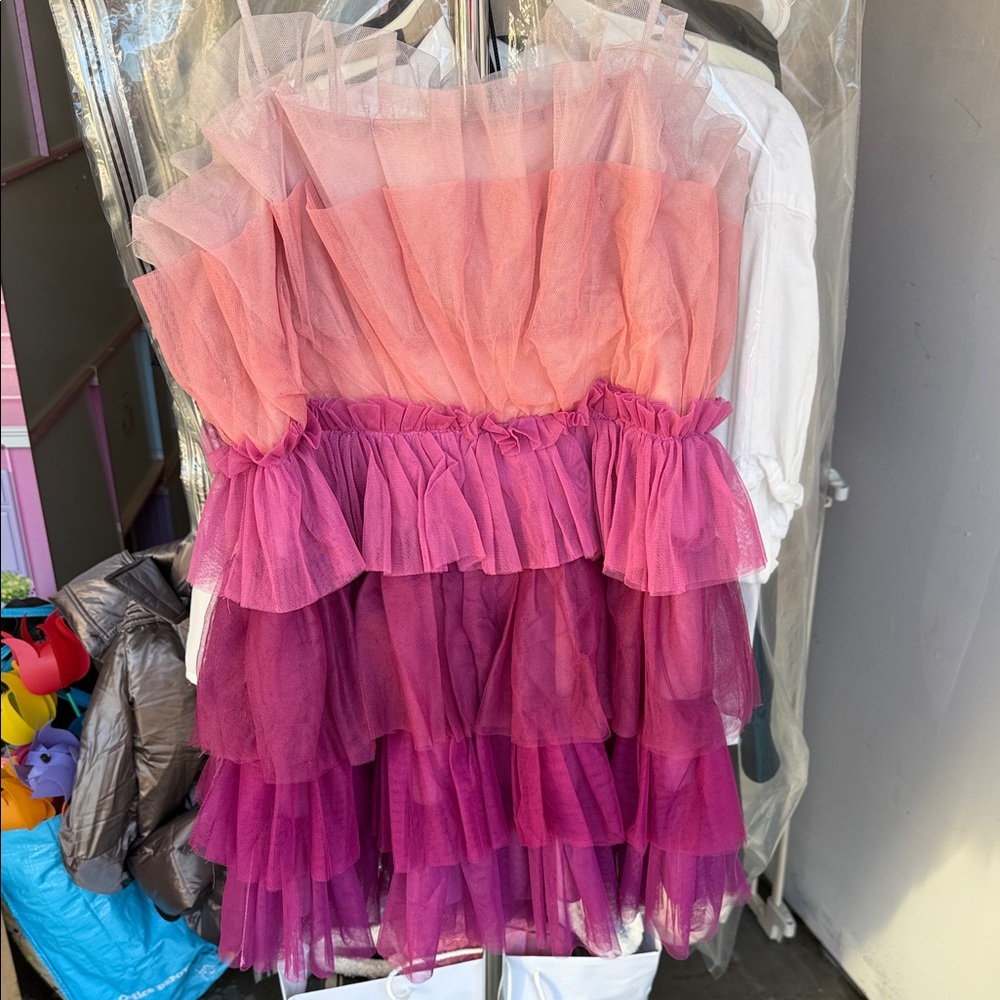 Storia Elegant Pink and Purple ombré Tulle Dress